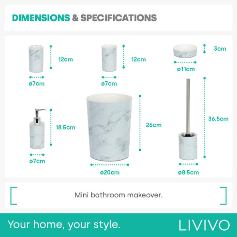 Bamboo Bathroom Set - White Marble